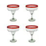 Red Rim Margarita Glass, Set of 4, 5" H x 6.75"Diam