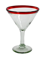 Red Rim Martini Glass, 5" H x 6.75" Diam