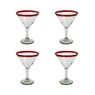 100% Recycled Mexican Artisan Handblown Glass, Red Rim Martini Glass, 14 oz, SET OF 4