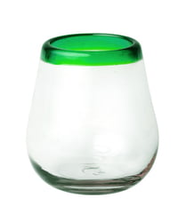 Green Rim Stemless Wine Glass, 3" H x 3"Diam