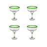 Green Rim Margarita Glass, Set of 4, 5" H x 6.75" Diam