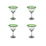 100% Recycled Mexican Artisan Handblown Glass, Green Rim Martini Glass, 14 oz, SET OF 4