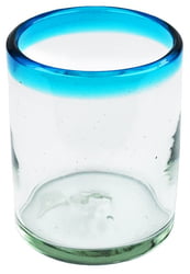 100% Recycled Mexican Artisan Handblown Glass, Aqua Rim Double Old Fashioned, 12 oz, Set of 4