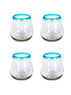 Aqua Rim Stemless Wine Glass, Set of 4, 3" H x 3" Diam