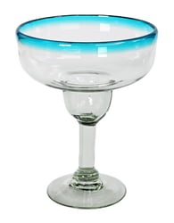 Aqua Rim Margarita Glass, 5" H x 6.75" Diam