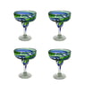 100% Recycled Mexican Artisan Handblown Glass, Blue and Green Swirl Margarita Glass, 14 oz, Set of 4