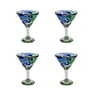 100% Recycled Mexican Artisan Handblown Glass, Blue and Green Martini Glass, 14 oz, SET OF 4