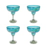 100% Recycled Mexican Artisan Handblown Glass, Aqua Swirl Margarita Glass, 14 oz, Set of 4