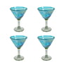 100% Recycled Mexican Artisan Handblown Glass, Aqua Swirl Martini Glass, 14 oz, SET OF 4