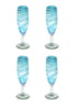 Aqua Swirl Champagne Flute, Set of 4, 9"H x 2"D