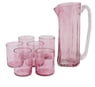 7-Piece Recycled Glass Pitcher and Tumbler Set in Clear Pink, "Garden Relaxation in Rose"