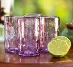 Set of 4 Purple Blown Glass Mezcal Shot Glasses from Mexico, "Lilac Mist"