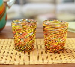 Eco-Friendly Handblown Multicolor Juice Glasses (Pair), "Rainbow Centrifuge"