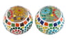 Cheerful Multicolored Glass Mosaic Tealight Holders (Pair), "Rainbow Cheer"