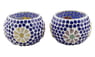 Blue Glass Mosaic Tealight Candleholders (Pair), "Royal Light"