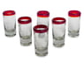 Hand Blown Tequila Glasses, Set of 6, Red Rim Mexico, "Ruby Shot"