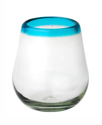 Aqua Rim Stemless Wine Glass, 3" H x 3"Diam