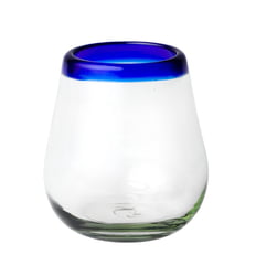 Cobalt Blue Rim Stemless Wine Glass, 3" H x 3"Diam