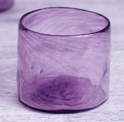 Recycled Glass Hand Blown Purple Juice Glasses (Set of 4), "Twilight Storm"