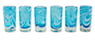 Set of 6, Hand Blown Shot Glasses in Aqua and White from Mexico, "Whirling Aquamarine"