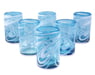 "Whirling Aquamarine" Mexican Hand Blown Water Glasses in Aqua and White, Set of 6, 15 oz