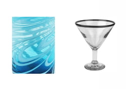 Aqua Swirl Martini Glass, 5" H x 6.75" Diam