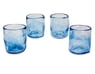 Set of 4 Mexican Clear Blue Blown Glass Rocks Glasses (8 oz), "Azure Mist"