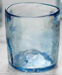 Set of 4 Mexican Clear Blue Blown Glass Rocks Glasses (8 oz), "Azure Mist"