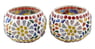 Handmade Glass Mosaic Tealight Candleholders (Pair), "Illuminated Leaves"