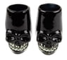 Handblown recycled glass tequila glasses, 'Black Mexican Skull' (pair)