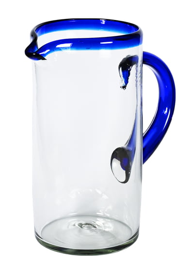 Cobalt Blue Rim Straight Pitcher, 10" H x 5" Diam