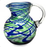 Blue and Green Swirls Hand Blown Glass Pitcher (84 oz), "Elegant Energy"