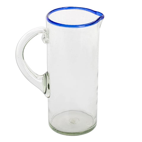 Cobalt Blue Rim Straight Pitcher, 10" H x 5" Diam