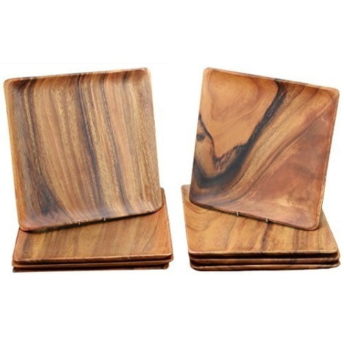 Acacia Wood Square Plate, 8" x 8" x 0.75", Set of 6