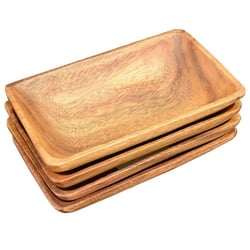 Acacia Wood Rectangle Serving Tray, 8" x 5" x 1.5", Set of 4