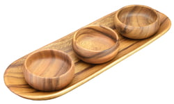 Wood Serving Trays Acacia Wood 4-Piece Serving Set with 16" Appetizer/Bread Tray and 4" Round Nut & Dipping Bowls